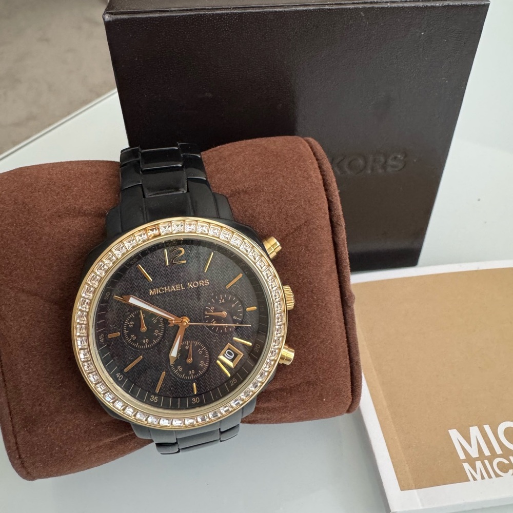 Michael Kors Black and Gold Chronograph Watch